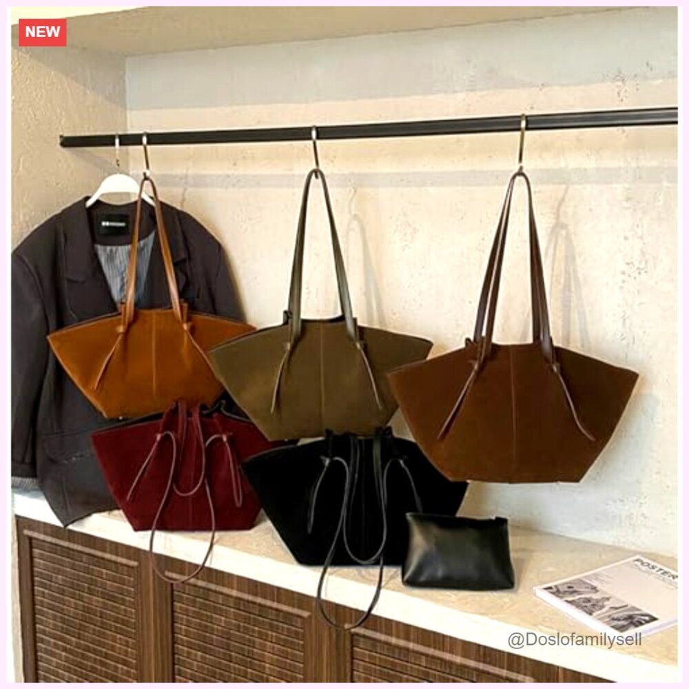 Suede Tote Shoulder Bag Crossbody Hobo Purse Vintage Minimal Chic - Picture 5 of 5